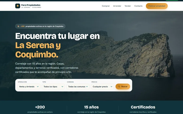 Demo de portal inmobiliario con filtros, hecho por Estudio Faro